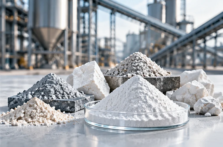 Industrial mineral materials displayed in a modern facility